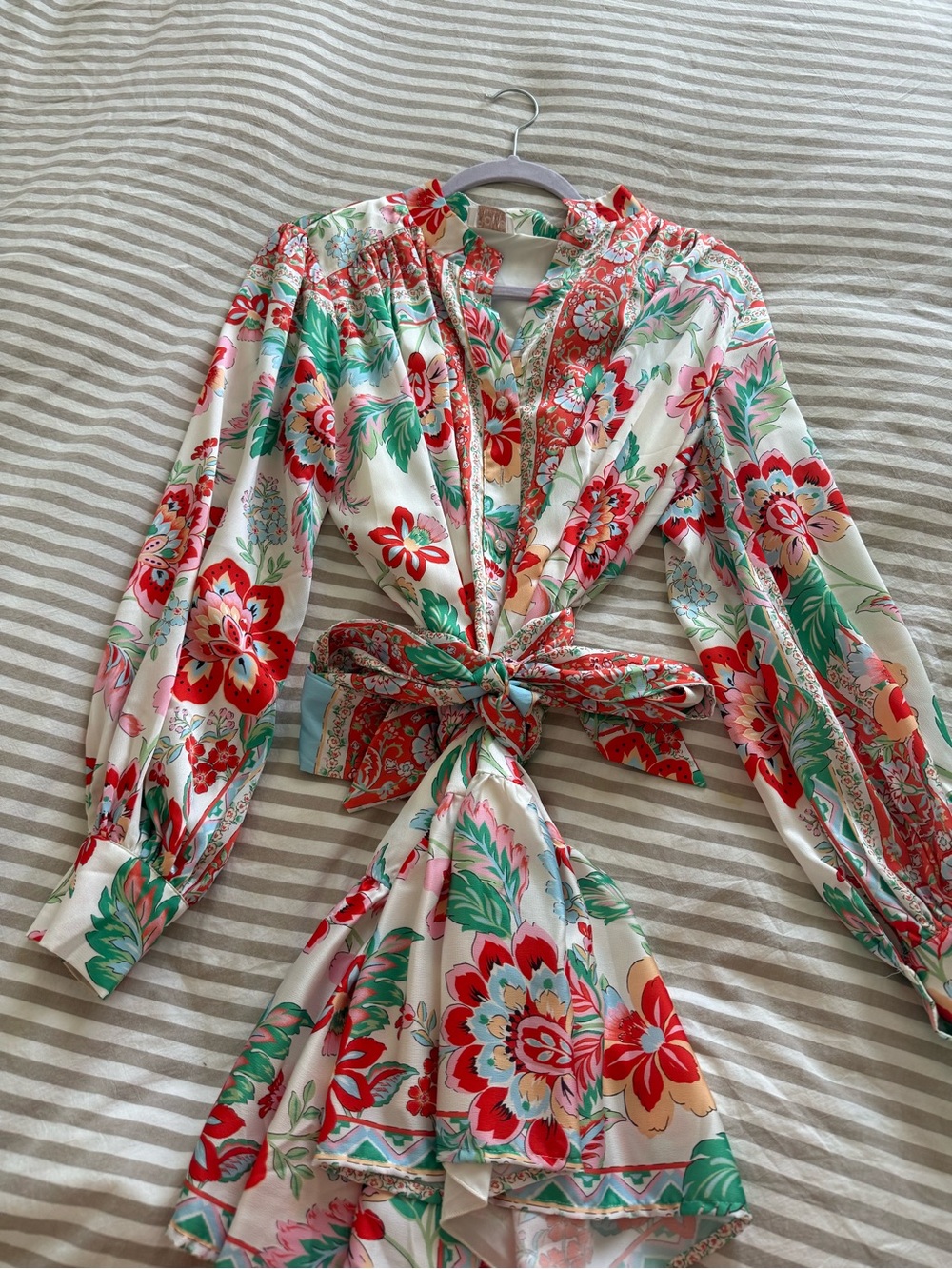 Floral Tie-Front Women’s dress in Red & Green
